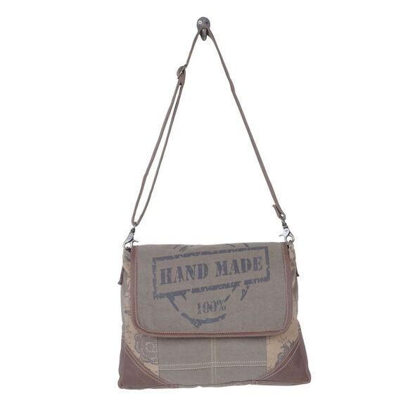 Myra Bag Handmade Wildest  Messenger Bag Upcycled Canvas & Cowhide Leather - Picture 5 of 9